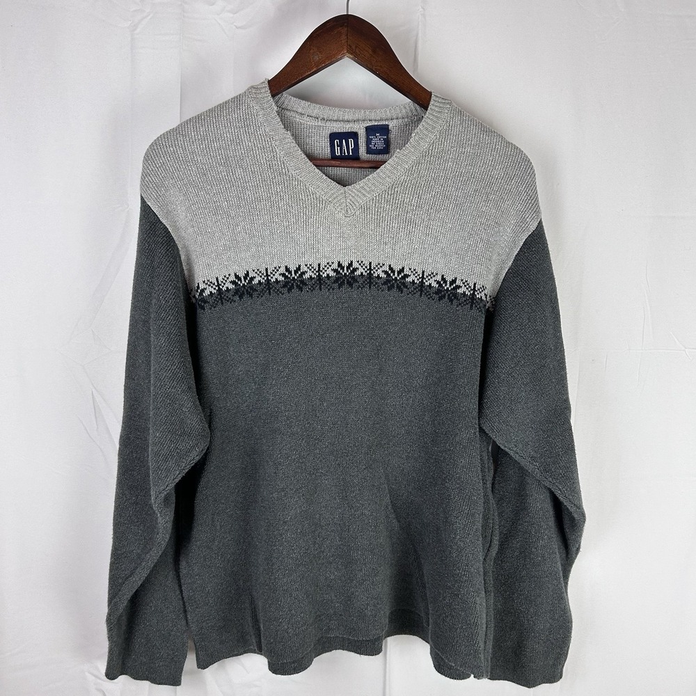 Gap Heavy‎ Knit V Neck Sweater Gray Size Medium
